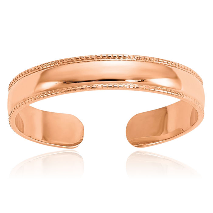 10K Solid Rose Pink Gold Milgrain Adjustable Toe Ring Open Midi Band Summer Beach Jewelry
