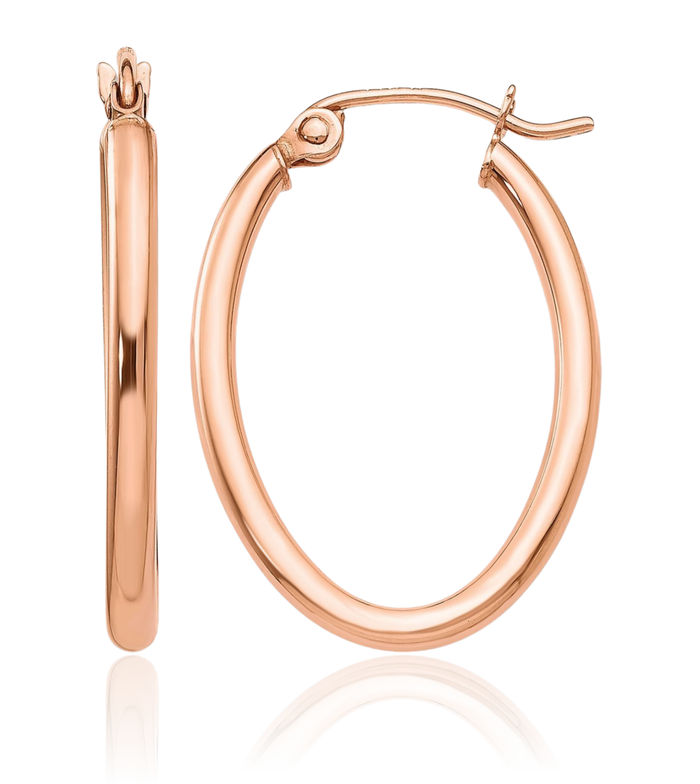 10K Solid Rose Pink Gold Oval Medium Hoop Earrings
