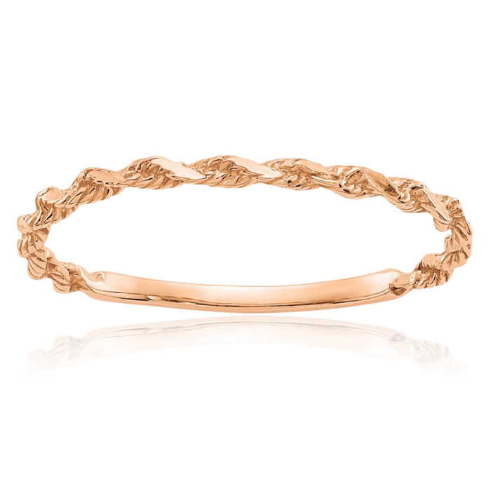 10K Solid Rose Pink Gold Rope Stacking Wedding Band Ring