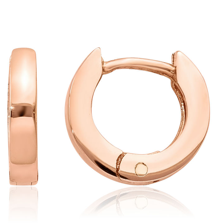 10K Solid Rose Pink Gold Round Huggie Mini Hoop Earrings