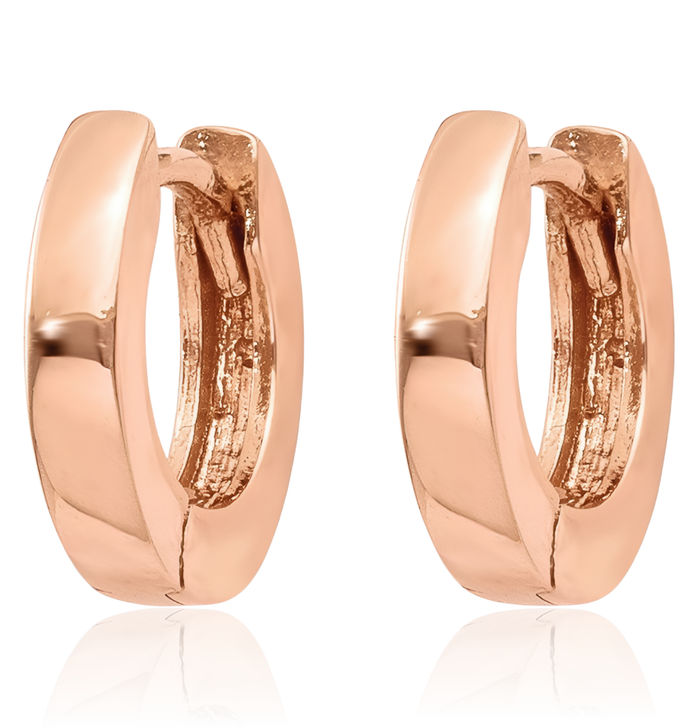 10K Solid Rose Pink Gold Round Huggie Mini Hoop Earrings