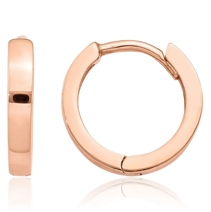 10K Solid Rose Pink Gold Round Huggie Mini Hoop Earrings