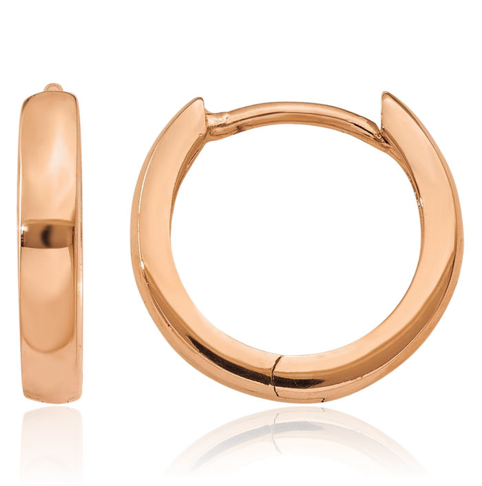 10K Solid Rose Pink Gold Round Huggie Mini Small Hoop Earrings