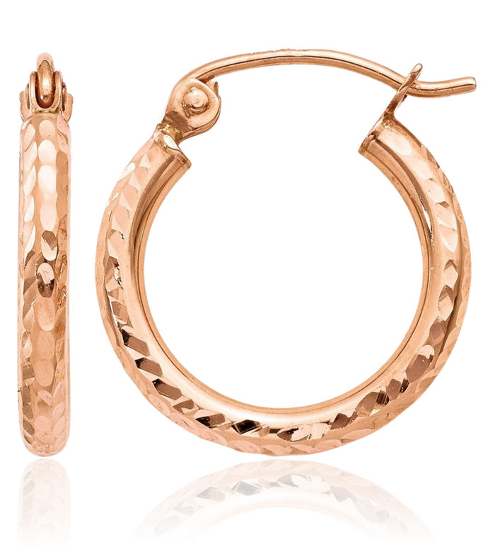 10K Solid Rose Pink Gold Round Huggie Small Hoop Earrings