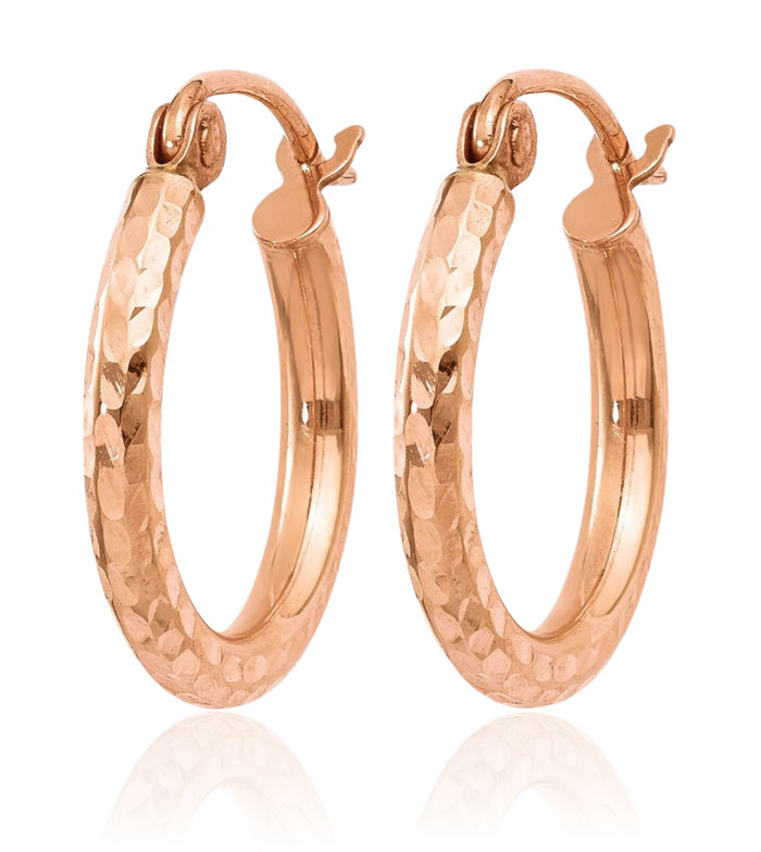 10K Solid Rose Pink Gold Round Huggie Small Hoop Earrings