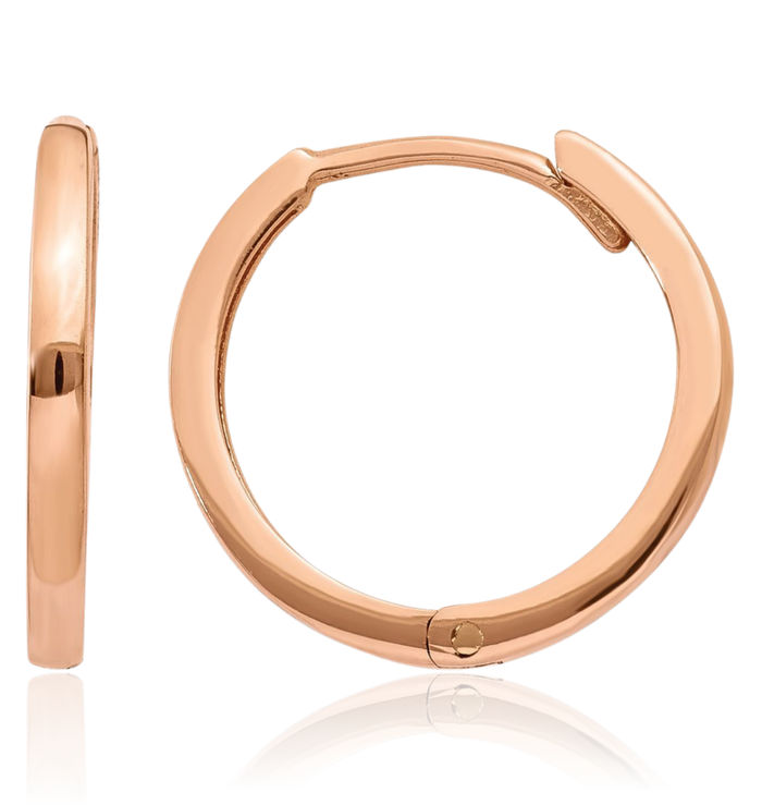 10K Solid Rose Pink Gold Round Huggie Small Hoop Earrings