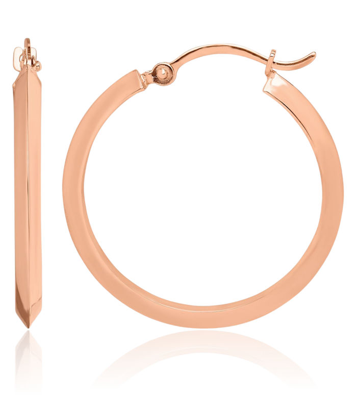 10K Solid Rose Pink Gold Round Medium Hoop Earrings