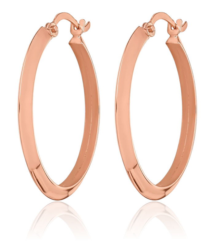 10K Solid Rose Pink Gold Round Medium Hoop Earrings
