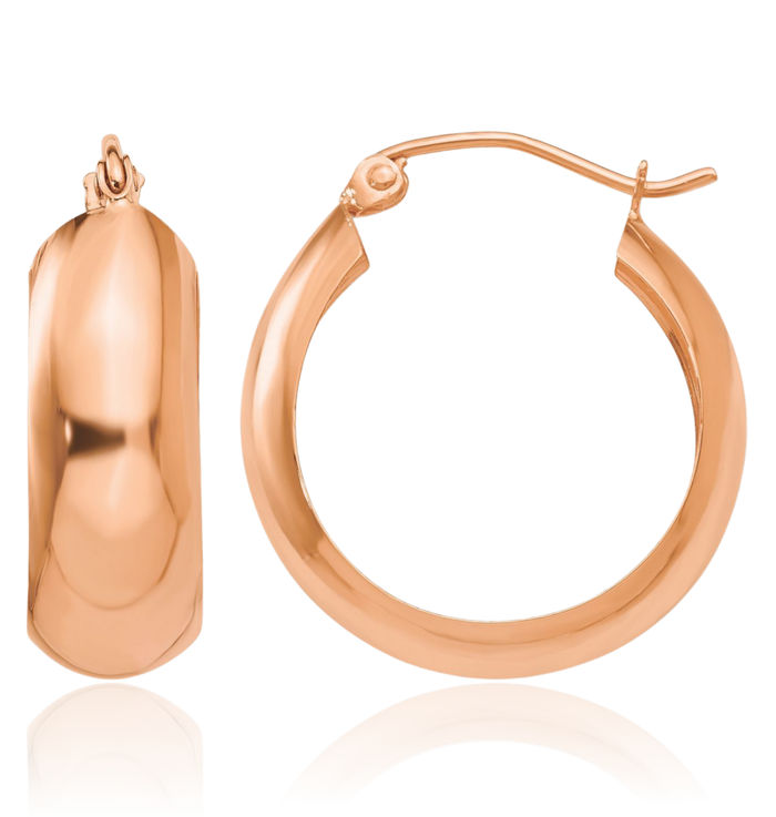 10K Solid Rose Pink Gold Round Medium Hoop Earrings