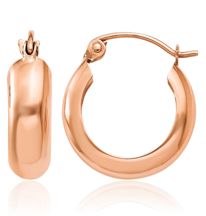 10K Solid Rose Pink Gold Round Small Hoop Earrings