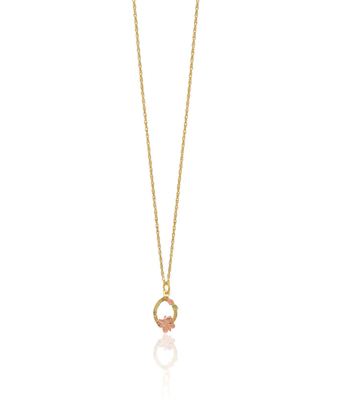 10K Solid Tri Color Pink White Yellow Black Hills Gold Butterfly Wings Chain Necklace