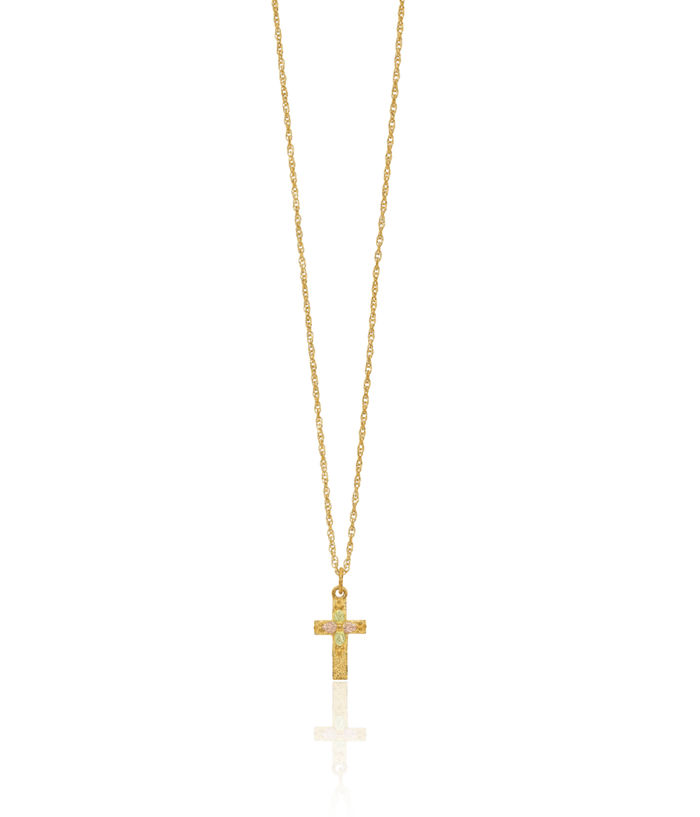 10K Solid Tri Color Pink White Yellow Black Hills Gold Holy Cross Chain Necklace