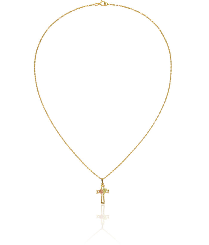 10K Solid Tri Color Pink White Yellow Black Hills Gold Holy Cross Chain Necklace