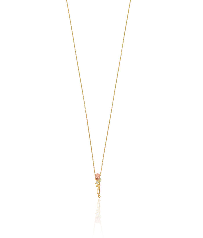 10K Solid Tri Color Pink White Yellow Black Hills Gold Diamond Rose Flower Chain Necklace