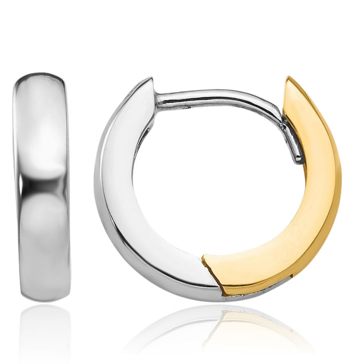 10K Solid Two Tone Gold 2.5mm Round Huggie Mini Hoop Earrings