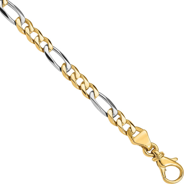 10K Solid Two Tone Gold 5.8mm Figaro Link Chain Bracelet