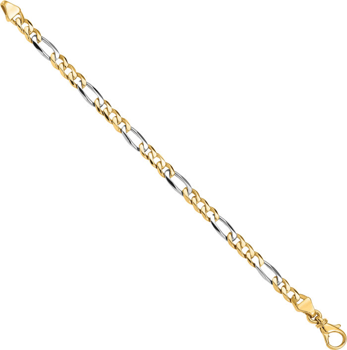 10K Solid Two Tone Gold 5.8mm Figaro Link Chain Bracelet