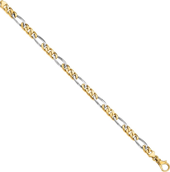 10K Solid Two Tone Gold 6.1mm Figaro Link Chain Bracelet