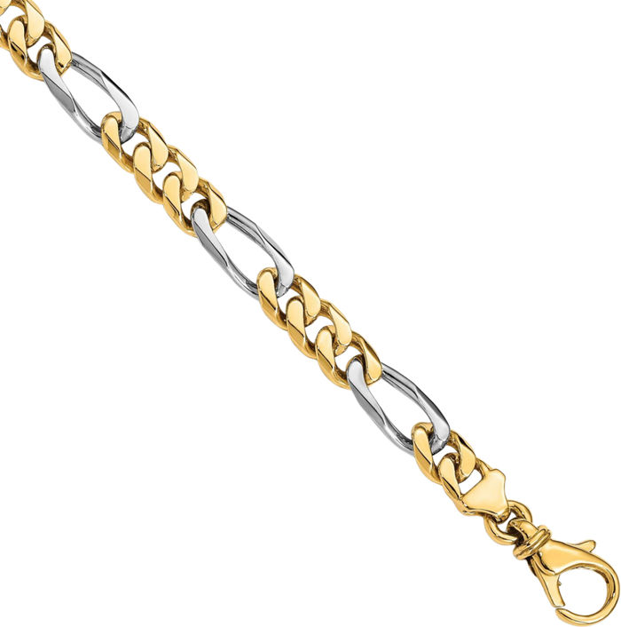 10K Solid Two Tone Gold 6.1mm Figaro Link Chain Bracelet