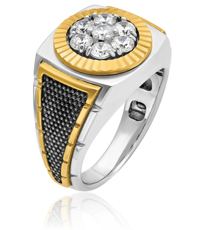 10K Solid Two Tone Gold Black Mens Diamond Round Statement Ring