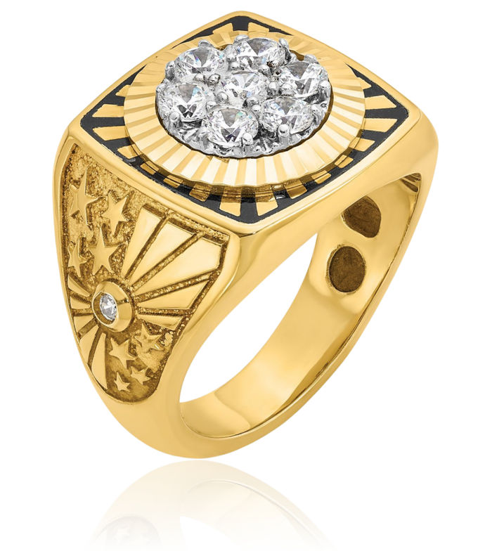 10K Solid Two Tone Gold Black Mens Diamond Stars Round Statement Ring