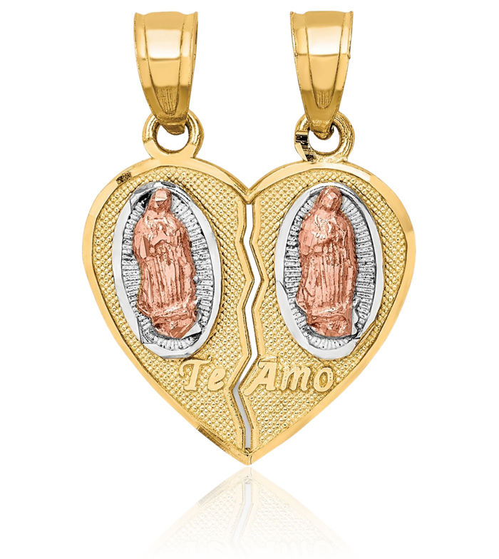 10K Solid Two Tone Gold White Break-apart Te Amo Necklace Chain Pendant Charm