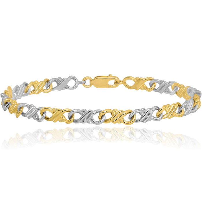 10K Solid Two Tone Gold Chain Charm Bracelet