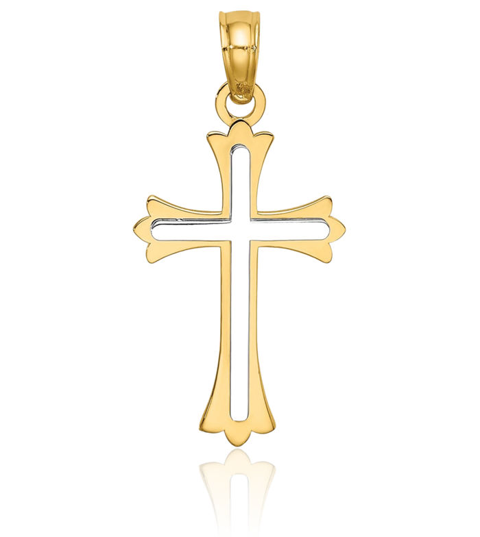 10K Solid Two Tone Gold Holy Cross Necklace Religious Chain Pendant Jesus Christ Charm