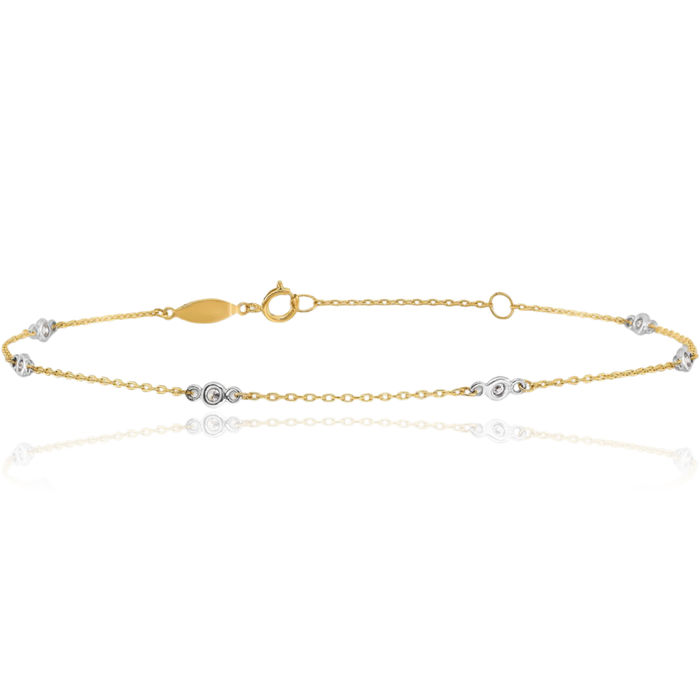 10K Solid Two Tone Gold Cubic Zirconia CZ Anklet Summer Beach Foot Ankle Bracelet