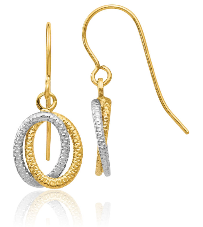 10K Solid Two Tone Gold Drop Dangle Earrings