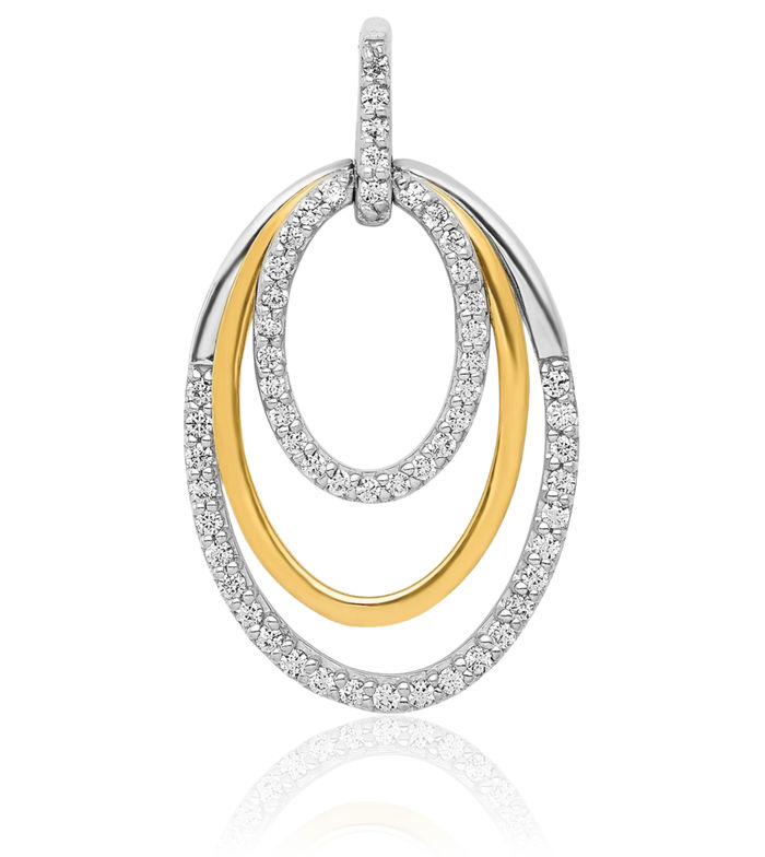 10K Solid Two Tone Gold Diamond Triple Oval Geometric Necklace Chain Pendant Charm