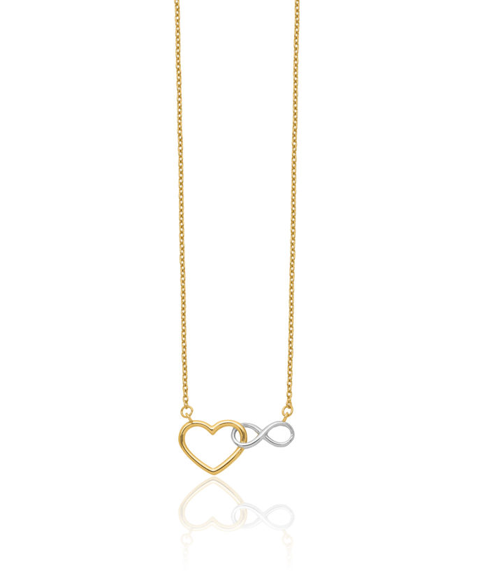 10K Solid Two Tone Yellow White Gold Heart Infinity Twisted Love Knot Symbol Chain Necklace