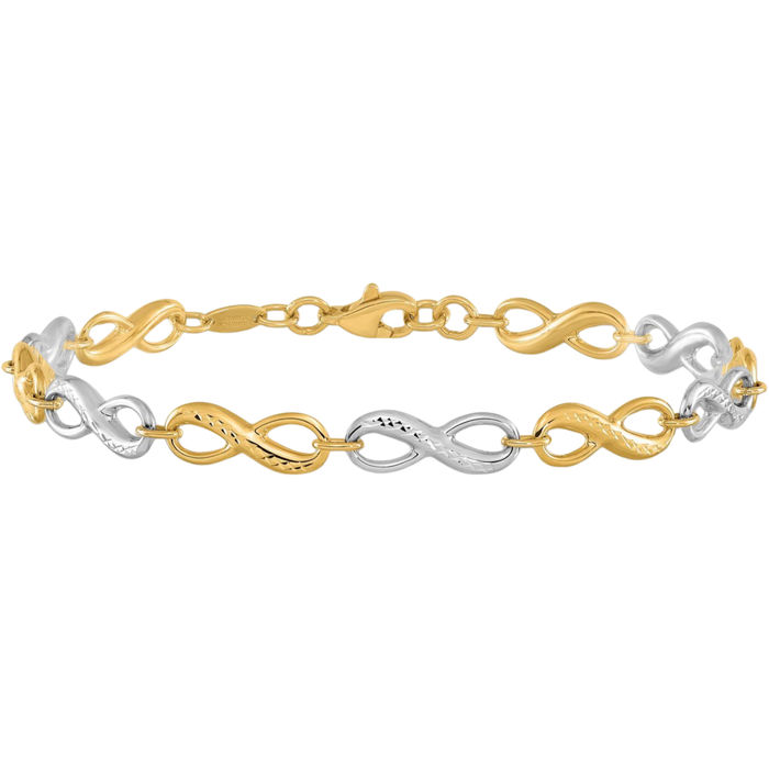 10K Solid Two Tone Gold Infinity Twisted Love Knot Symbol Chain Charm Bracelet