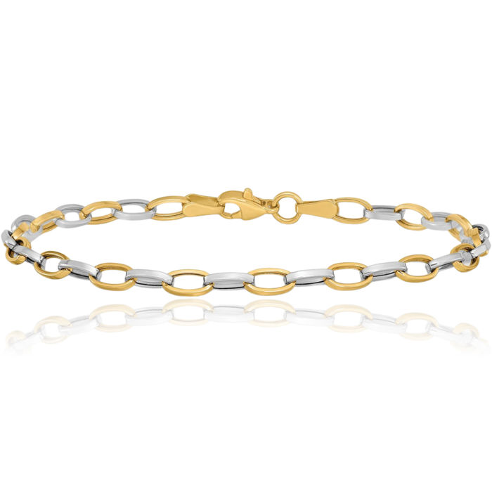 10K Solid Two Tone Gold Link Chain Bracelet