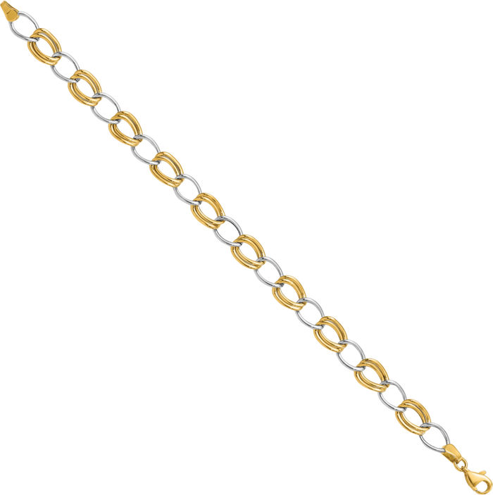 10K Solid Two Tone Gold Link Chain Bracelet