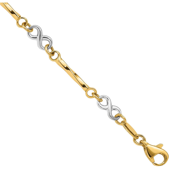 10K Solid Two Tone Gold Link Chain Charm Bracelet