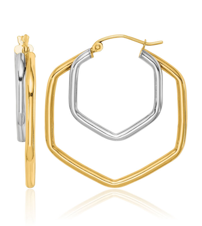 10K Solid Two Tone Gold Medium Hoop Earrings