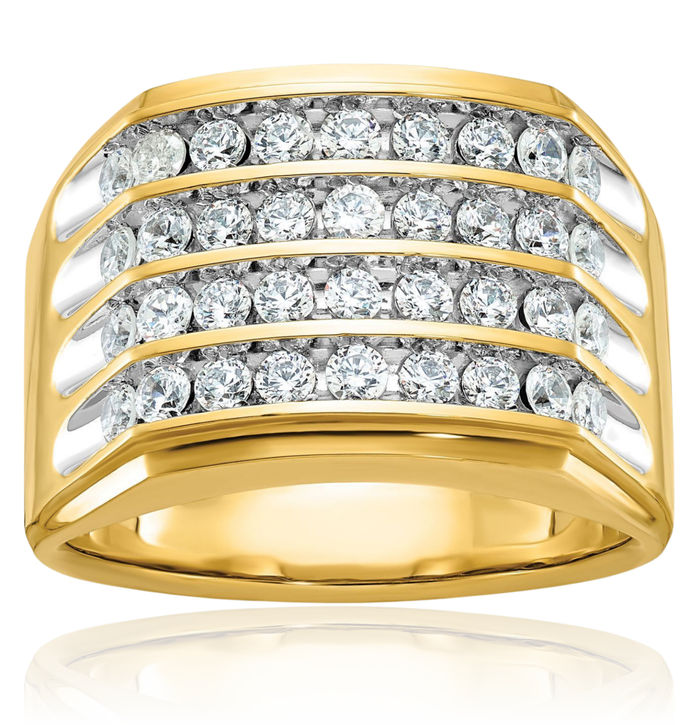 10K Solid Two Tone Yellow White Gold Mens 4 Row 1 Diamond Statement Ring