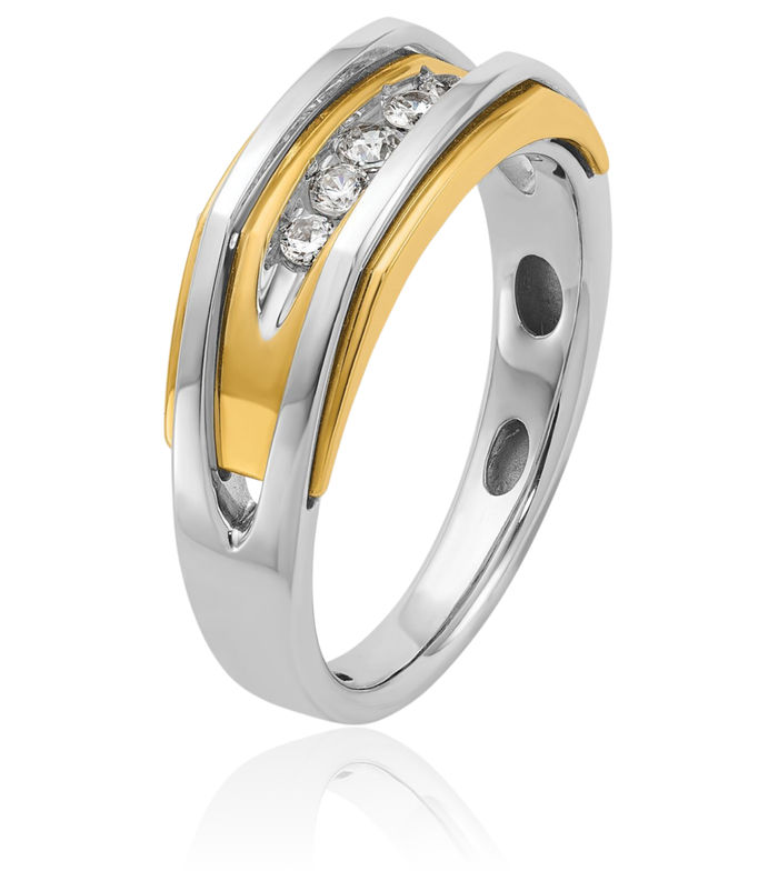 10K Solid Two Tone Gold Mens 5 Stone Diamond Wedding Band Statement Ring