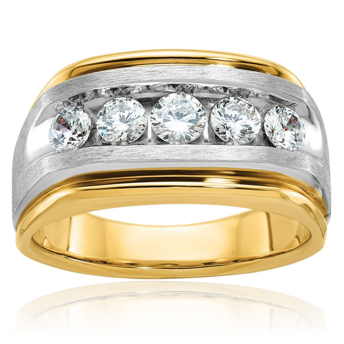 10K Solid Two Tone Gold Mens 5 Stone Diamond Wedding Band Ring