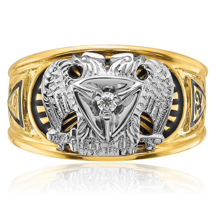 UNIQABLE 10K Gold Scottish Rite 32 Degree Masonic Signet Ring With Knights Templar Eagle Symbol - View #12