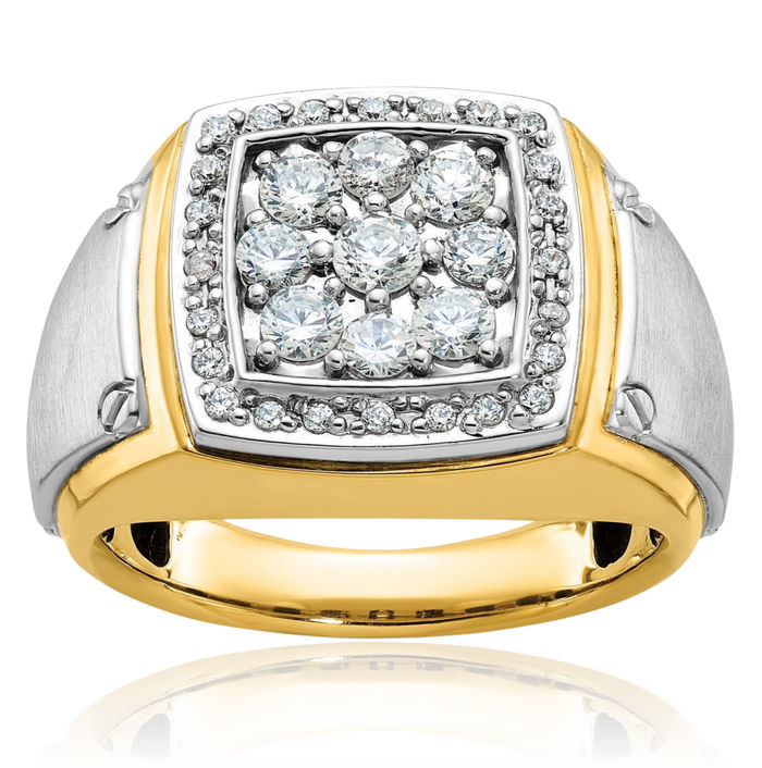 10K Solid Two Tone Gold Mens Diamond Square Statement Ring