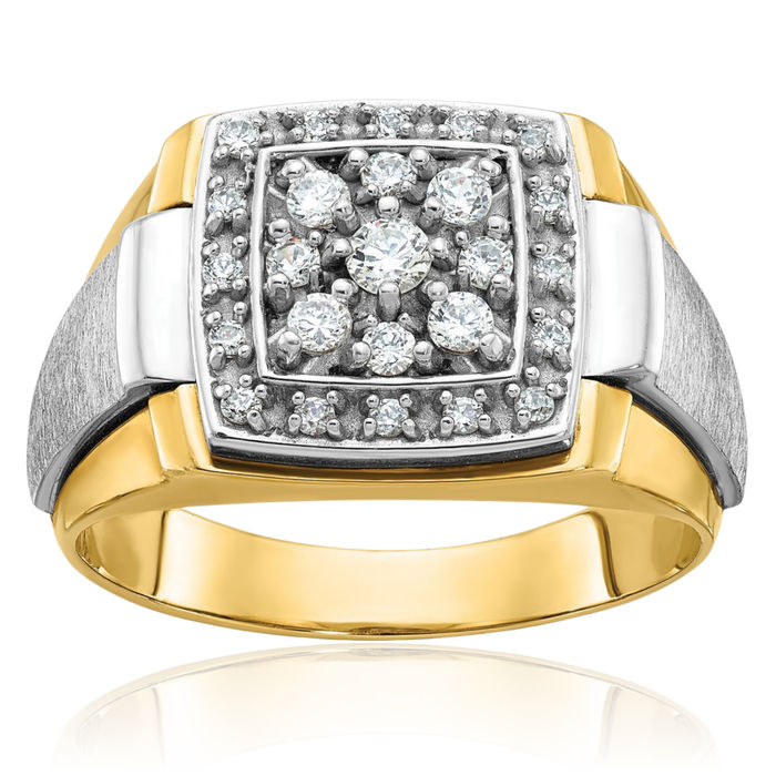 10K Solid Two Tone Gold Mens Diamond Statement Ring