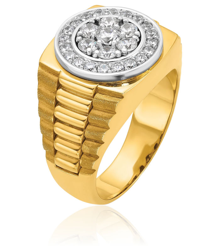 10K Solid Two Tone Gold Mens Diamond Statement Ring