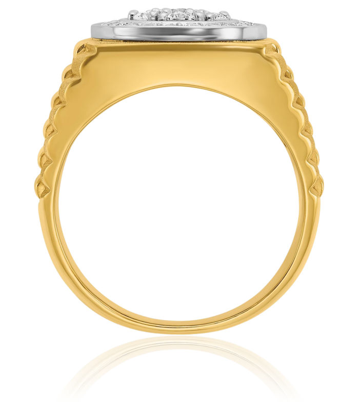 10K Solid Two Tone Gold Mens Diamond Statement Ring