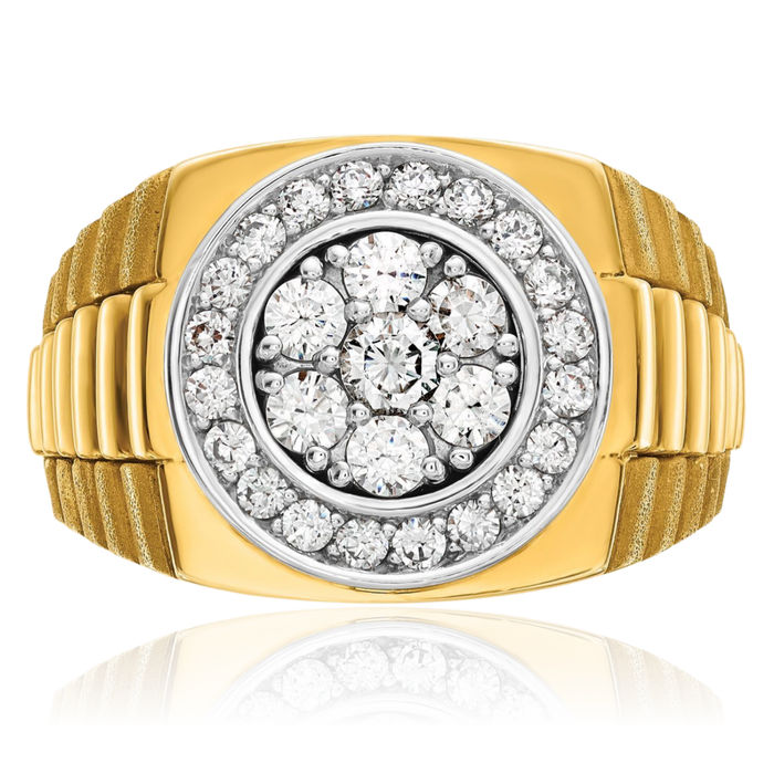 10K Solid Two Tone Gold Mens Diamond Statement Ring