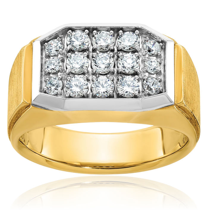 10K Solid Two Tone Yellow White Gold Mens Diamond Statement Ring