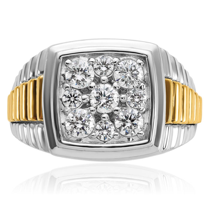 10K Solid Two Tone Gold Mens Diamond Statement Ring