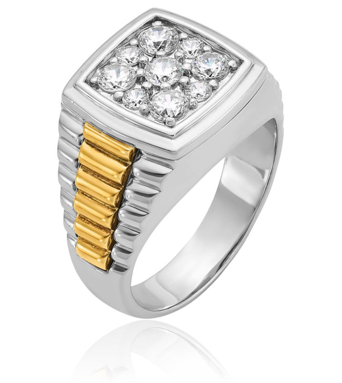 10K Solid Two Tone Gold Mens Diamond Statement Ring