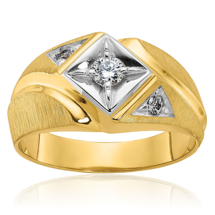 10K Solid Two Tone Gold Mens Diamond Statement Ring